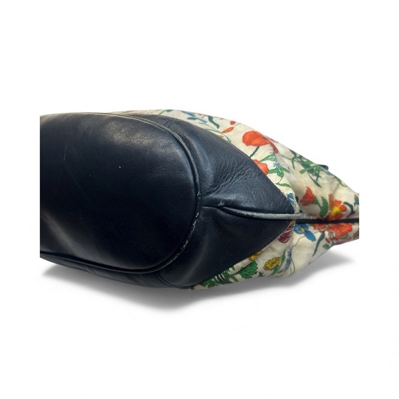 🌸 Gucci Large Flora Vintage Canvas Tote Bag Blue Leather Trim Floral Print - Picture 10 of 12